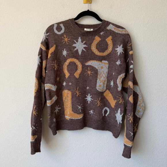 SundayUp Western Cowboy Sweater in Brown Size L - Picture 2 of 6